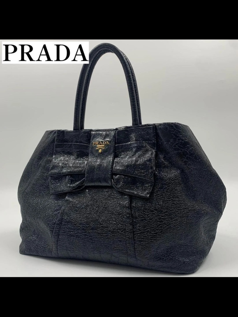 Prada Black Leather Tote with Bow Detail